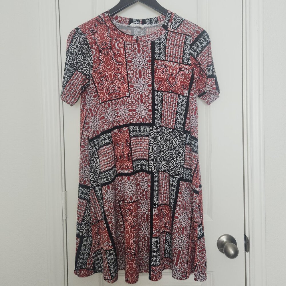 BCBGeneration Orange, Black & White Geometric Mini Dress - Size S